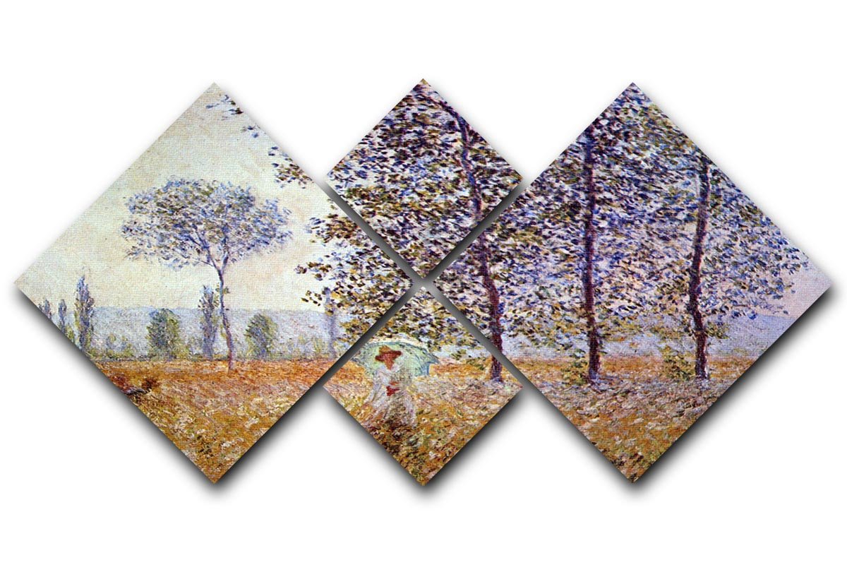 Poplars in the sunlight by Monet 4 Square Multi Panel Canvas  - Canvas Art Rocks - 1