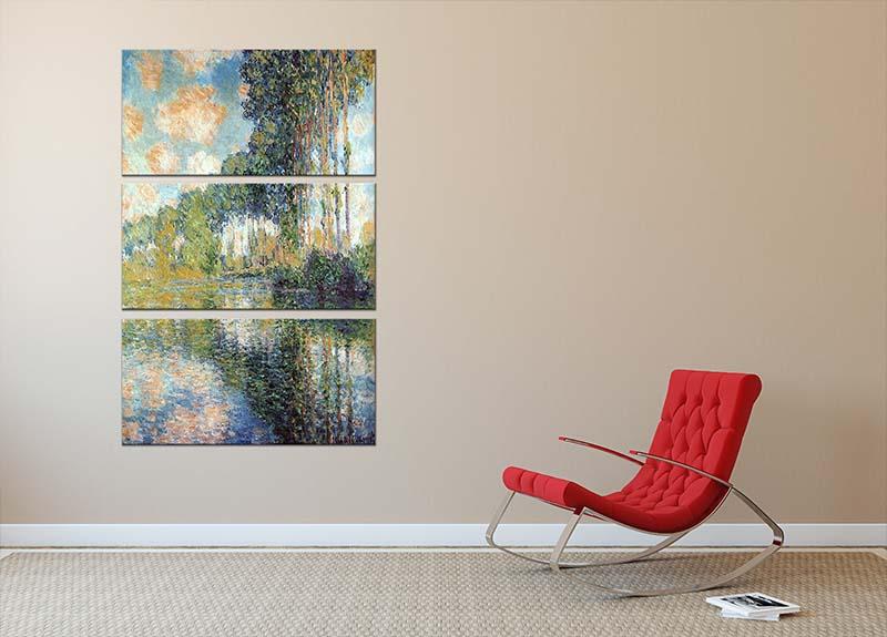 Poplars on the Epte by Monet 3 Split Panel Canvas Print - Canvas Art Rocks - 2