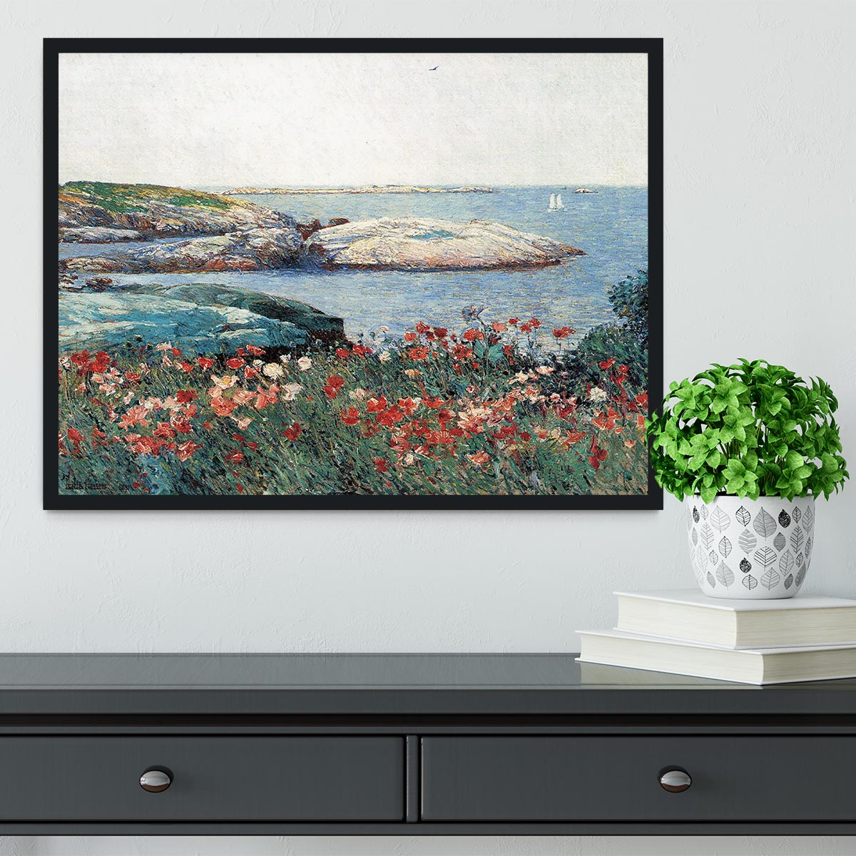 Poppies Isles of Shoals 1 by Hassam Framed Print - Canvas Art Rocks - 2