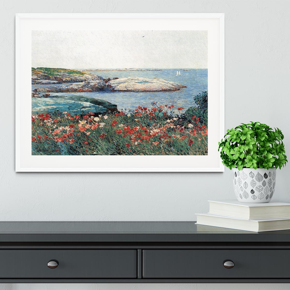 Poppies Isles of Shoals 1 by Hassam Framed Print - Canvas Art Rocks - 5