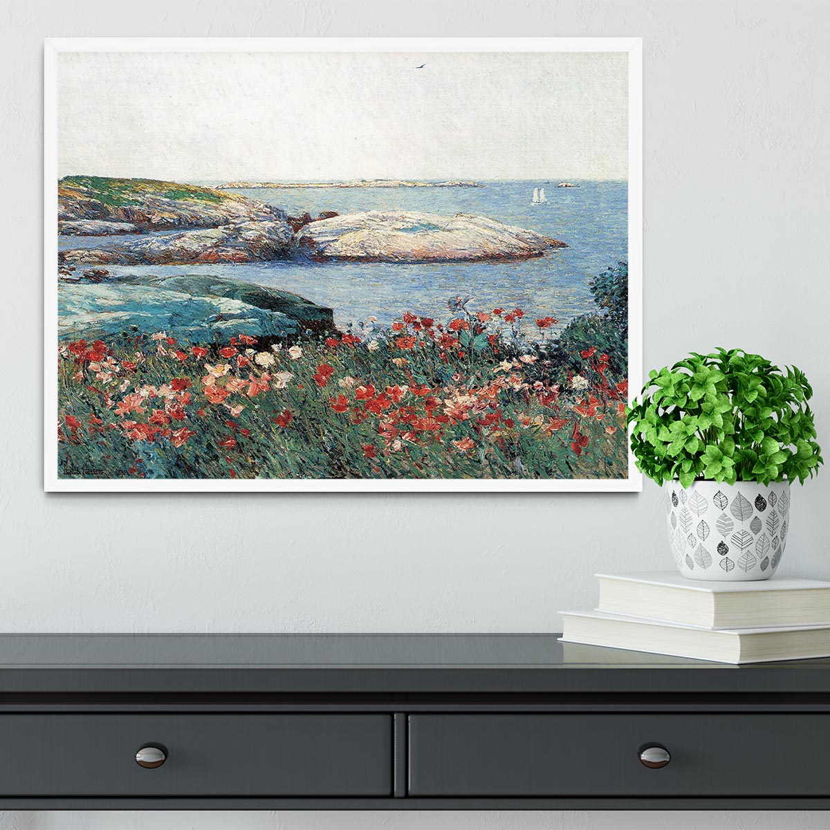 Poppies Isles of Shoals 1 by Hassam Framed Print - Canvas Art Rocks -6