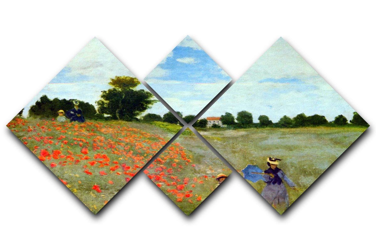 Poppies by Monet 4 Square Multi Panel Canvas  - Canvas Art Rocks - 1