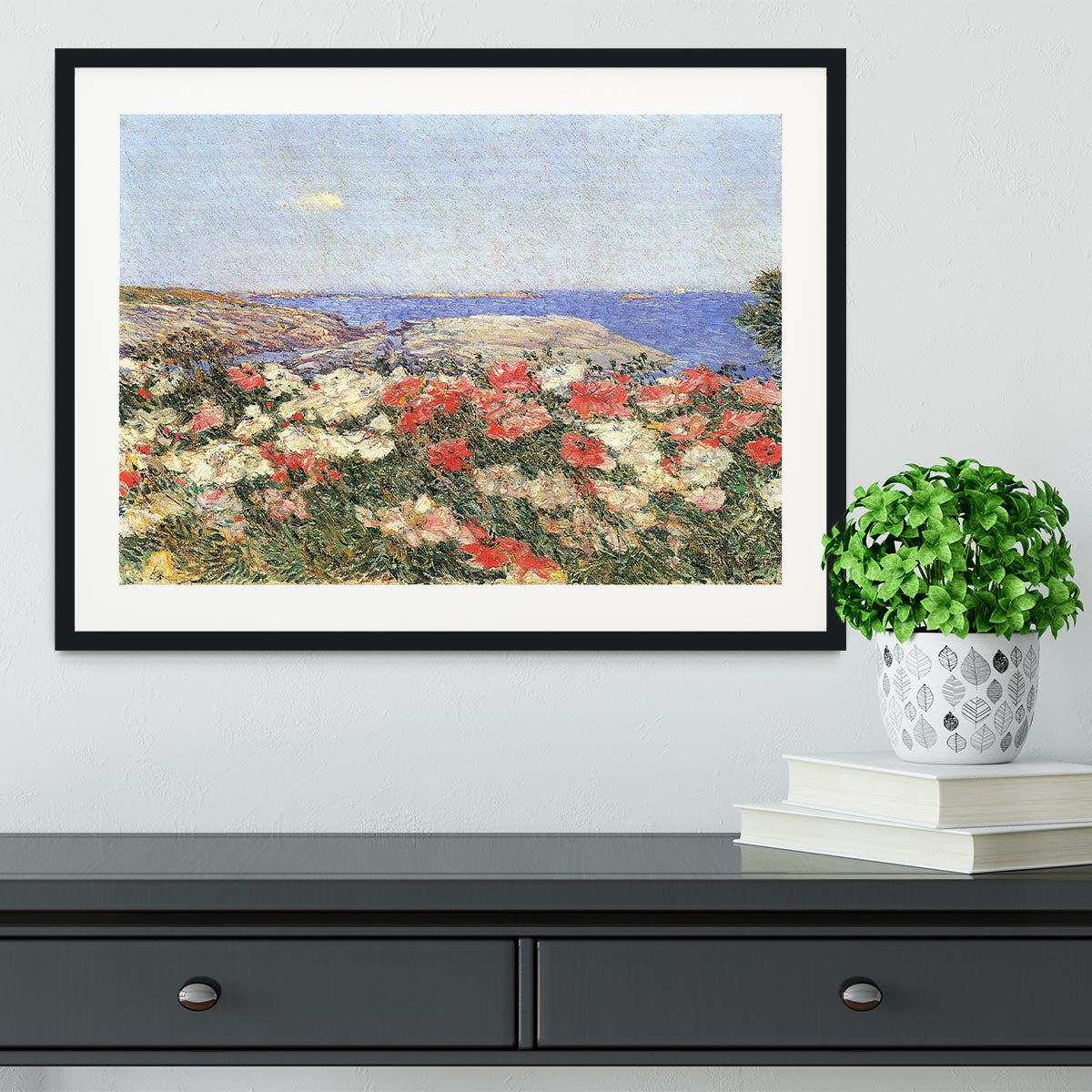 Poppies on the Isles of Shoals by Hassam Framed Print - Canvas Art Rocks - 1