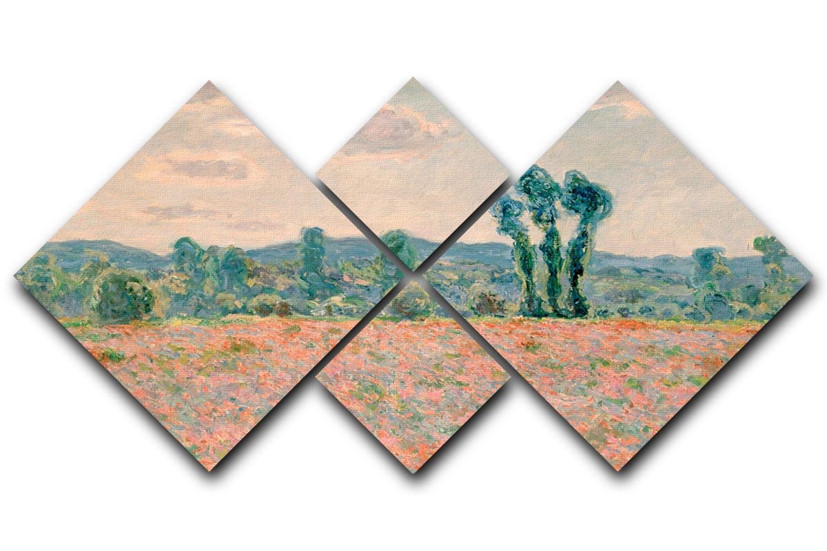 Poppy Field by Monet 4 Square Multi Panel Canvas  - Canvas Art Rocks - 1