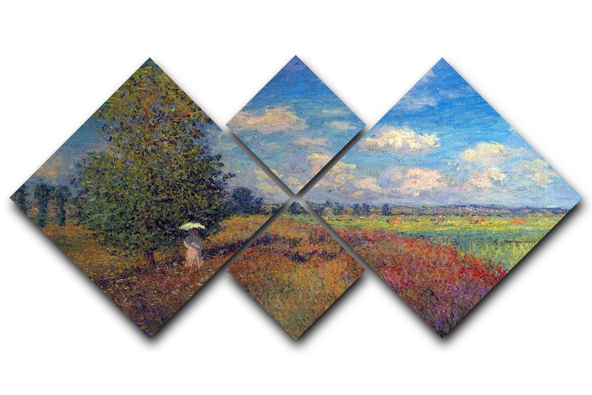 Poppy Field in Summer by Monet 4 Square Multi Panel Canvas  - Canvas Art Rocks - 1