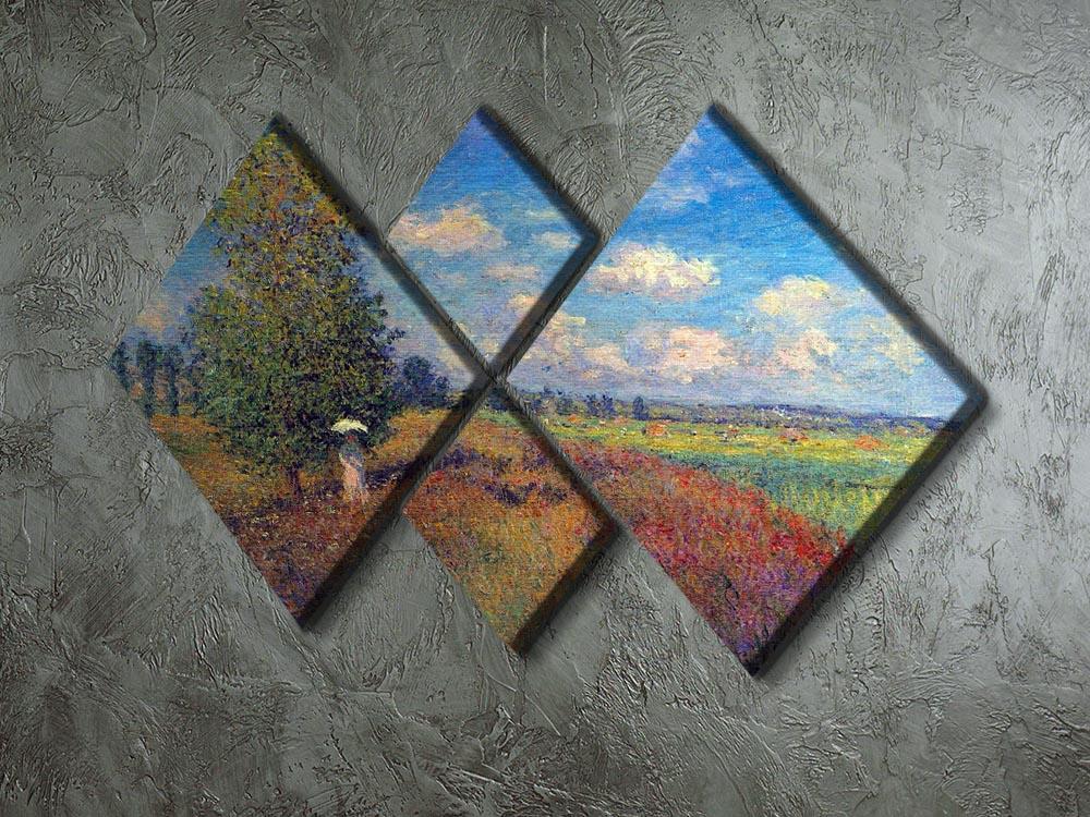 Poppy Field in Summer by Monet 4 Square Multi Panel Canvas - Canvas Art Rocks - 2