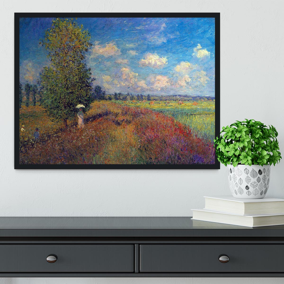Poppy Field in Summer by Monet Framed Print - Canvas Art Rocks - 2