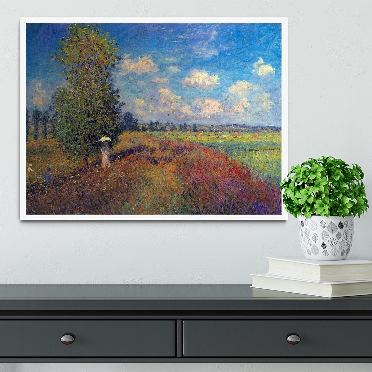Poppy Field in Summer by Monet Framed Print - Canvas Art Rocks -6