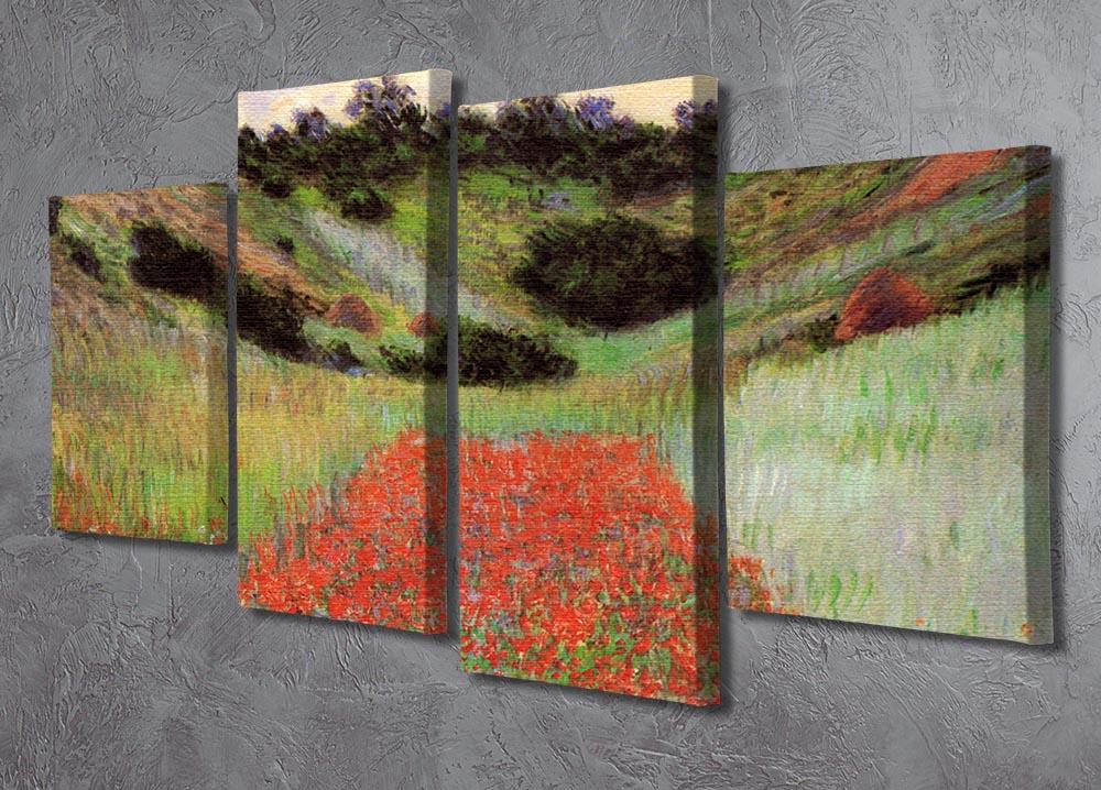 Poppy Field of Flowers in Giverny by Monet 4 Split Panel Canvas - Canvas Art Rocks - 2