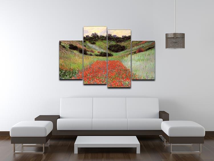 Poppy Field of Flowers in Giverny by Monet 4 Split Panel Canvas - Canvas Art Rocks - 3