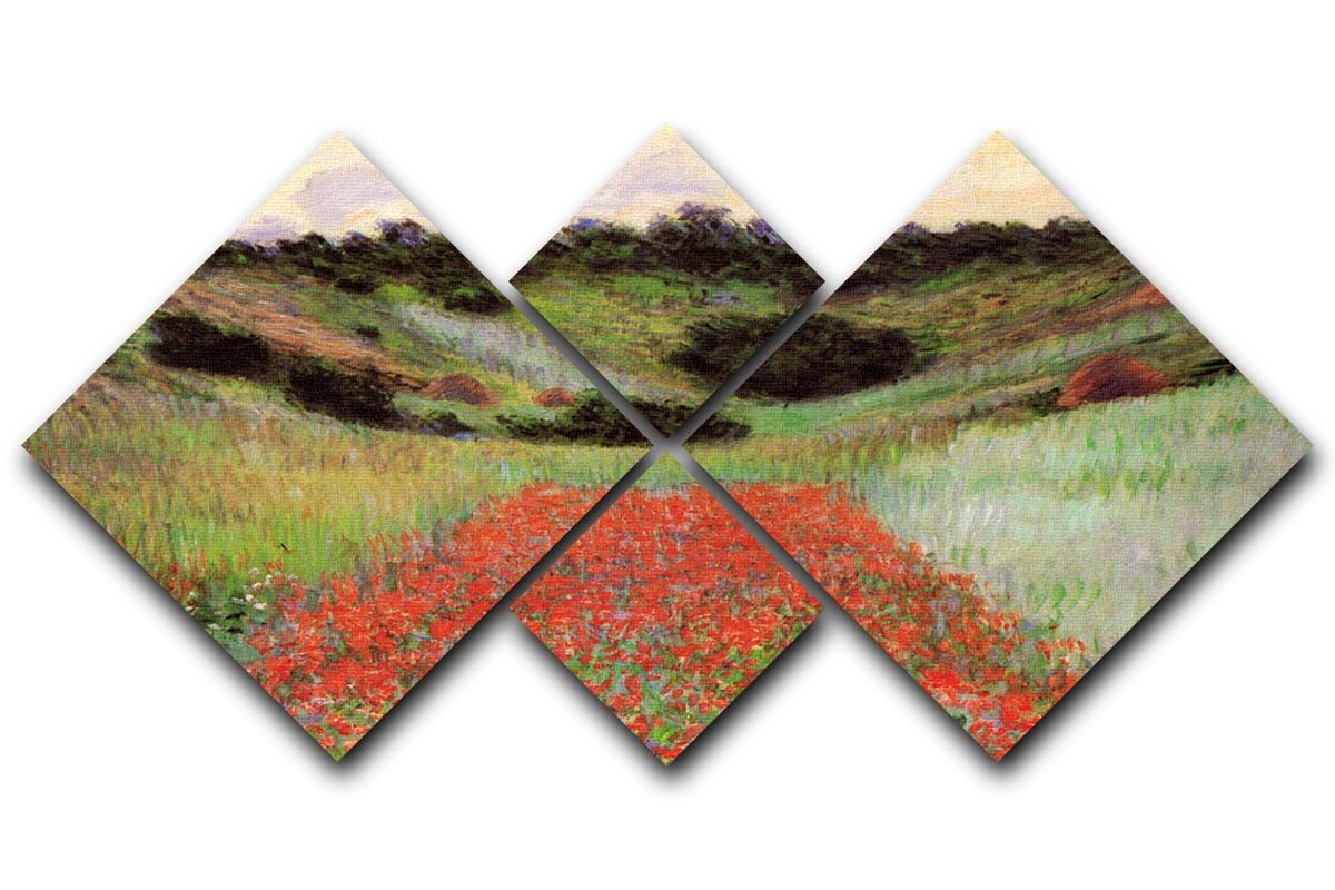 Poppy Field of Flowers in Giverny by Monet 4 Square Multi Panel Canvas  - Canvas Art Rocks - 1