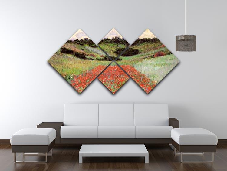Poppy Field of Flowers in Giverny by Monet 4 Square Multi Panel Canvas - Canvas Art Rocks - 3