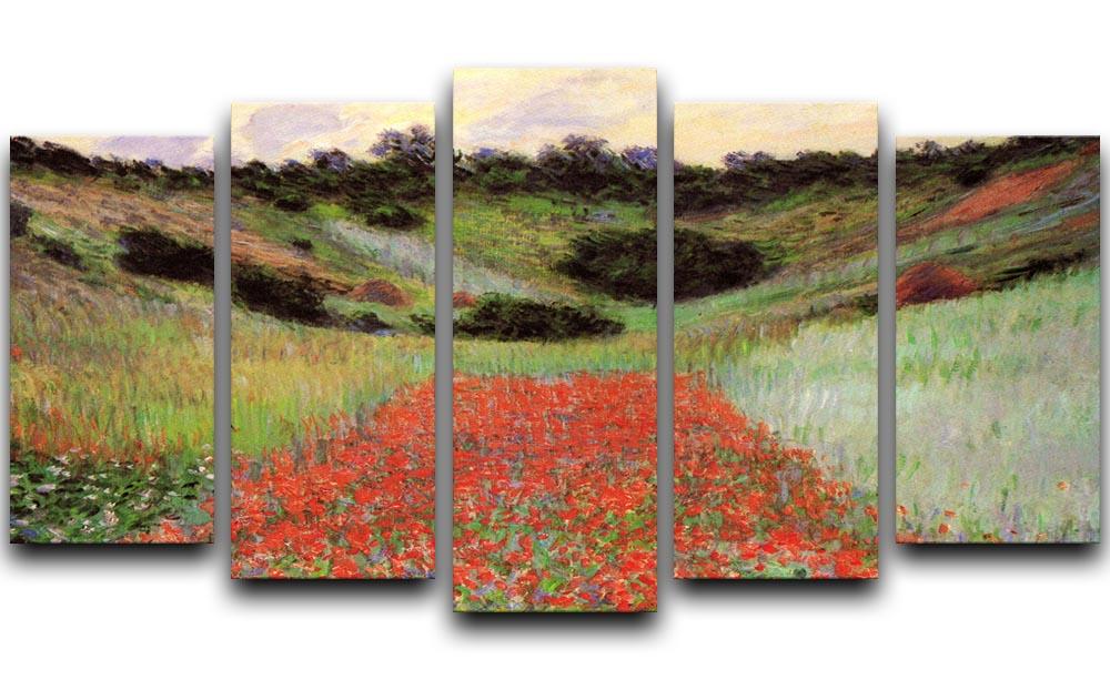 Poppy Field of Flowers in Giverny by Monet 5 Split Panel Canvas  - Canvas Art Rocks - 1