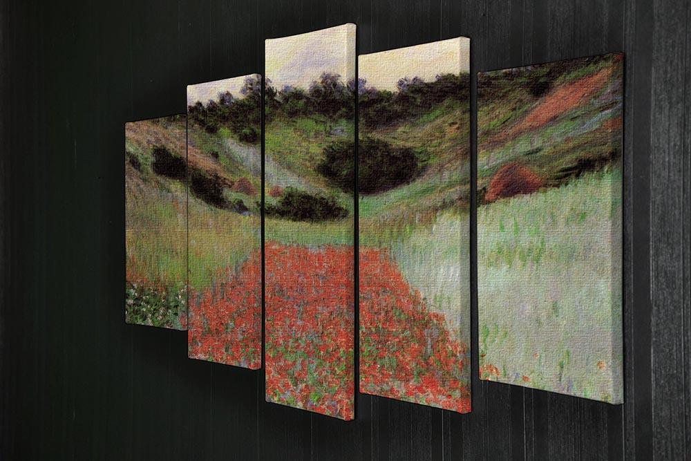 Poppy Field of Flowers in Giverny by Monet 5 Split Panel Canvas - Canvas Art Rocks - 2