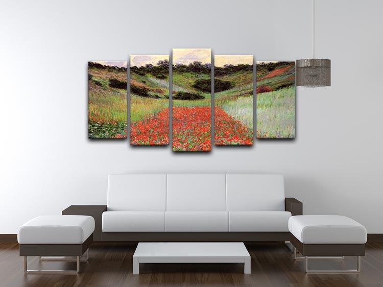Poppy Field of Flowers in Giverny by Monet 5 Split Panel Canvas - Canvas Art Rocks - 3