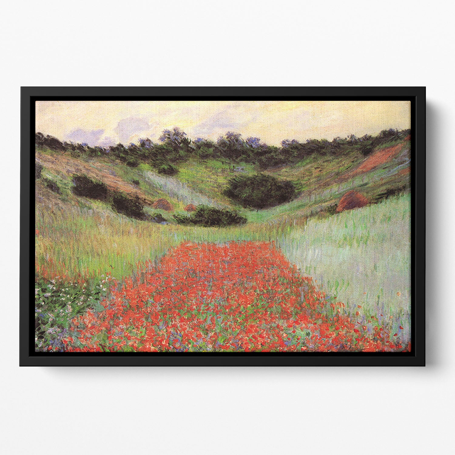Poppy Field of Flowers in Giverny by Monet Floating Framed Canvas