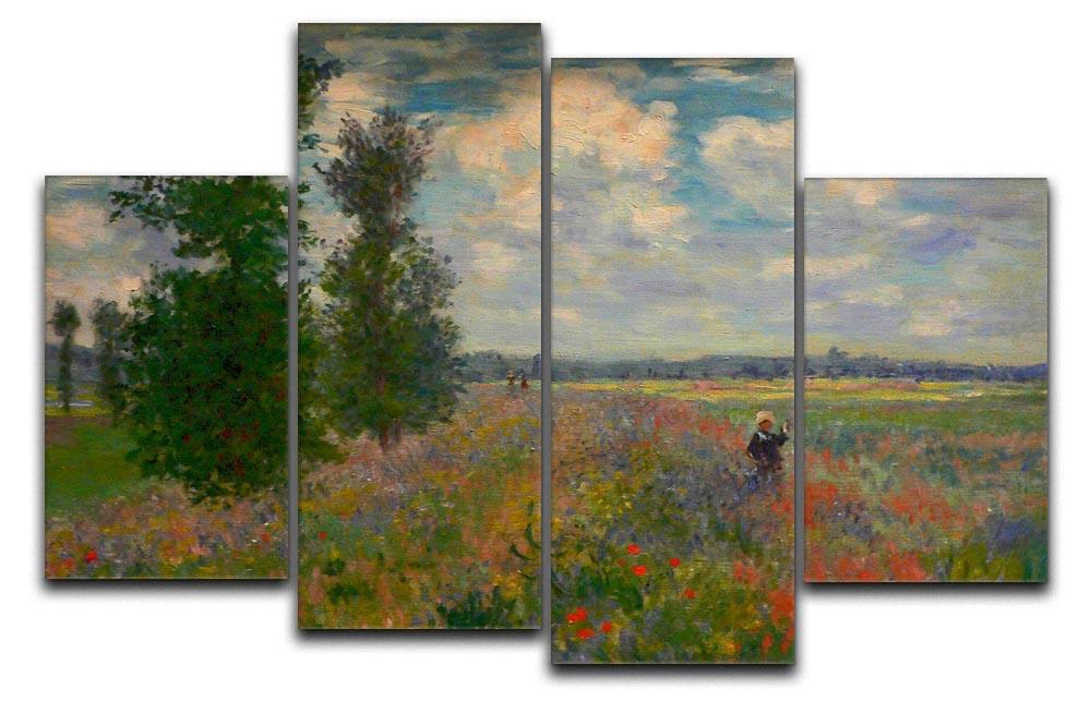 Poppy field Argenteuil by Monet 4 Split Panel Canvas  - Canvas Art Rocks - 1