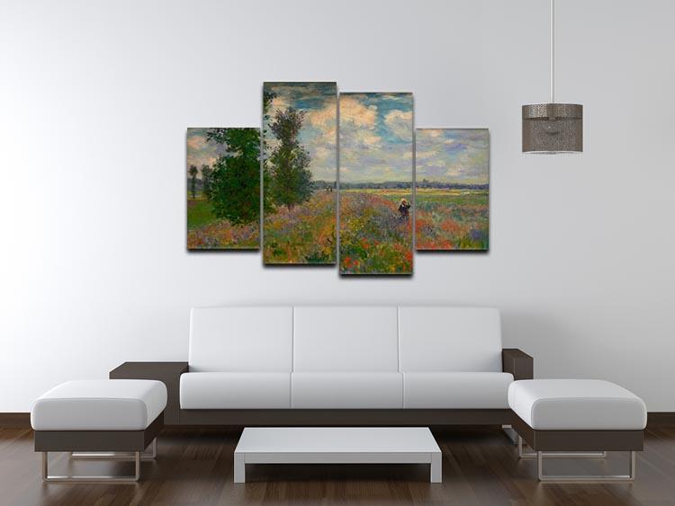 Poppy field Argenteuil by Monet 4 Split Panel Canvas - Canvas Art Rocks - 3