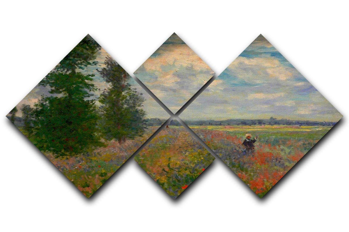 Poppy field Argenteuil by Monet 4 Square Multi Panel Canvas  - Canvas Art Rocks - 1