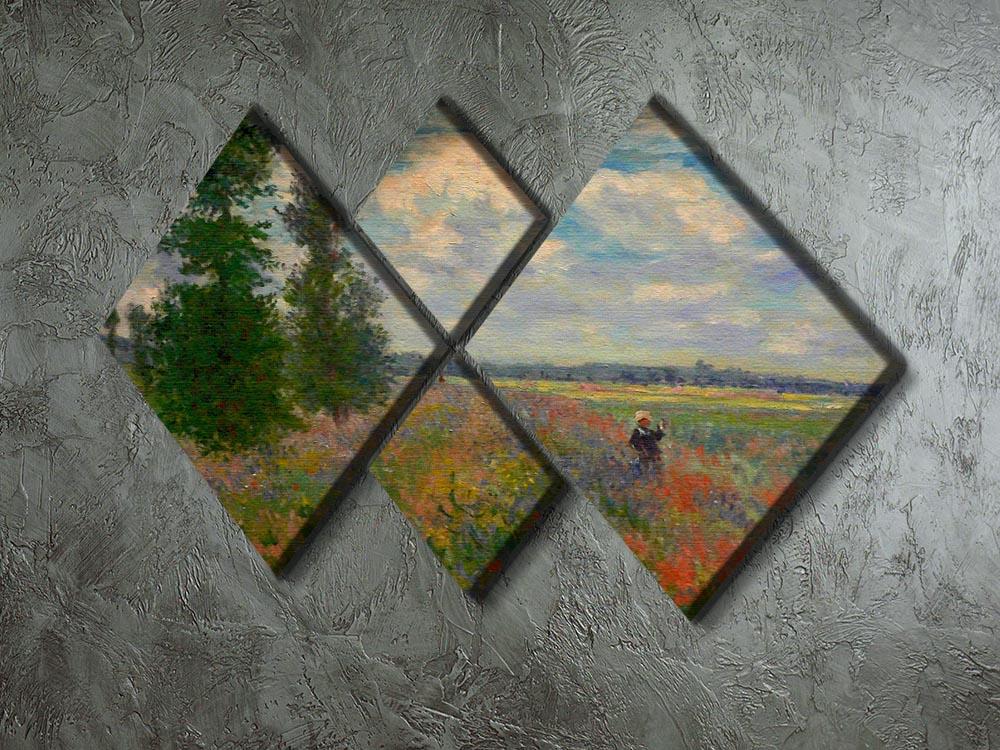 Poppy field Argenteuil by Monet 4 Square Multi Panel Canvas - Canvas Art Rocks - 2