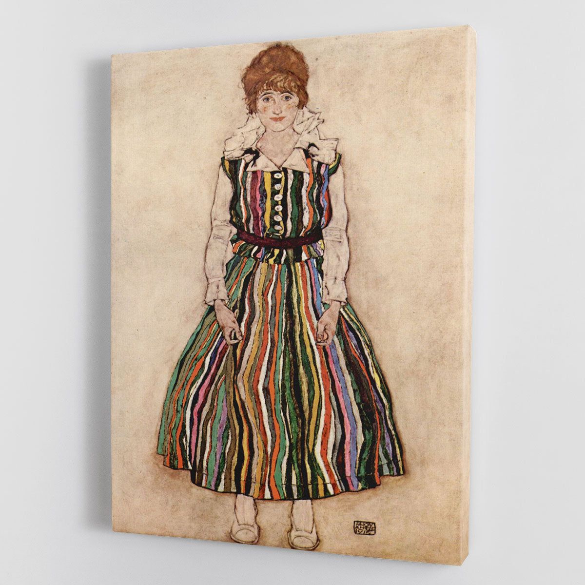 Portrait of Edith Egon Schiele in a striped dress by Egon Schiele Canvas Print or Poster - Canvas Art Rocks - 1