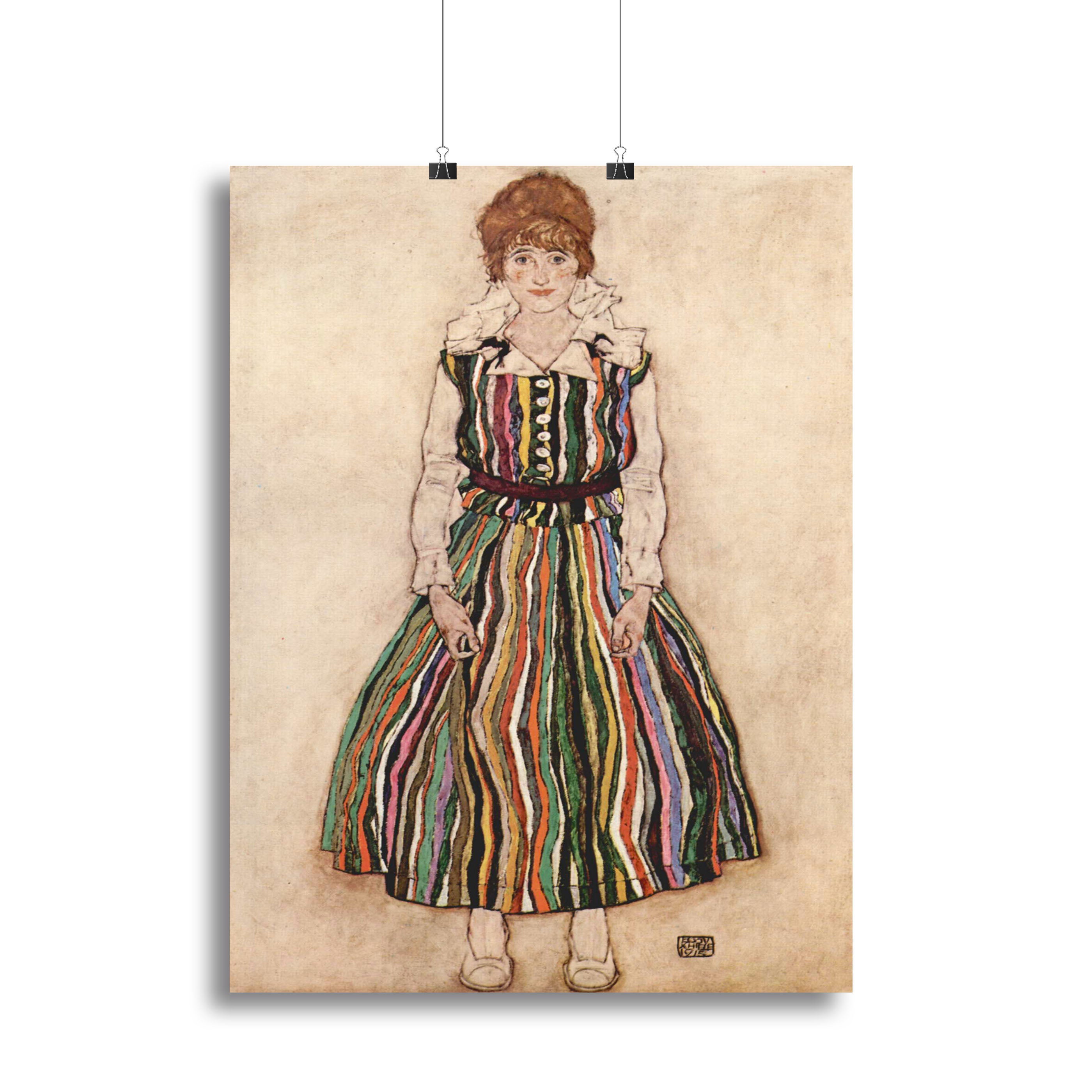 Portrait of Edith Egon Schiele in a striped dress by Egon Schiele Canvas Print or Poster - Canvas Art Rocks - 2