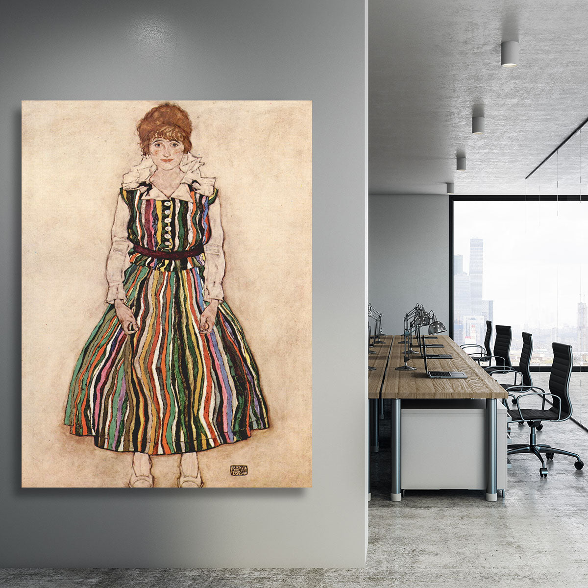 Portrait of Edith Egon Schiele in a striped dress by Egon Schiele Canvas Print or Poster - Canvas Art Rocks - 3