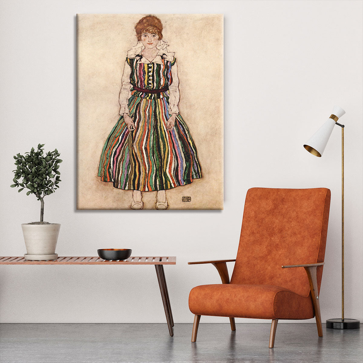 Portrait of Edith Egon Schiele in a striped dress by Egon Schiele Canvas Print or Poster - Canvas Art Rocks - 6