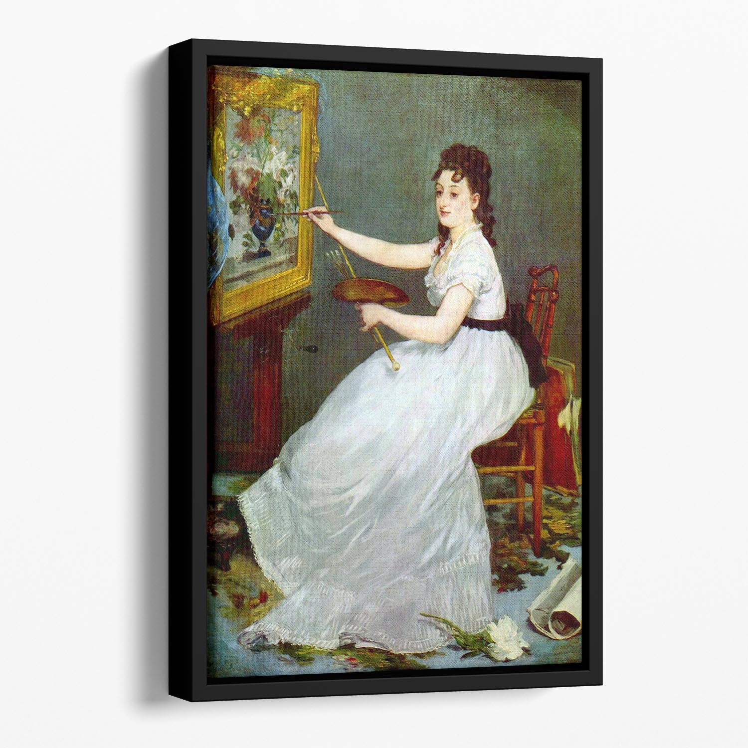 Portrait of Eva GonzalCs in Manets studio by Manet Floating Framed Canvas