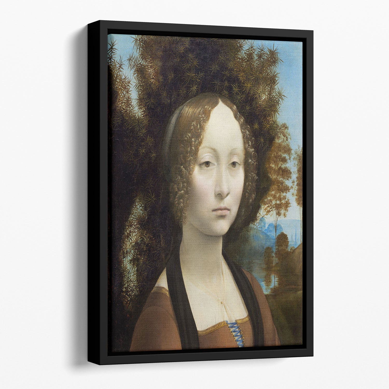 Portrait of Ginevra de Benci by Da Vinci Floating Framed Canvas