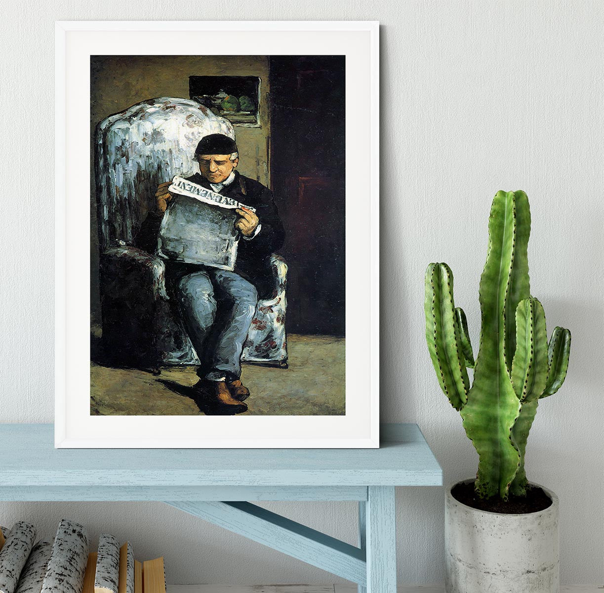 Portrait of Louis-Auguste Cezanne the father of the artist reading from L'EvÇnement by Cezanne Framed Print - Canvas Art Rocks - 5