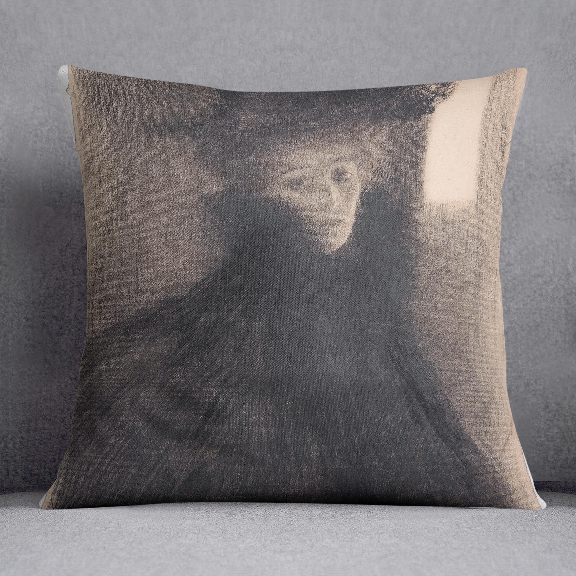 Portrait of a Lady with Cape and Hat by Klimt Cushion