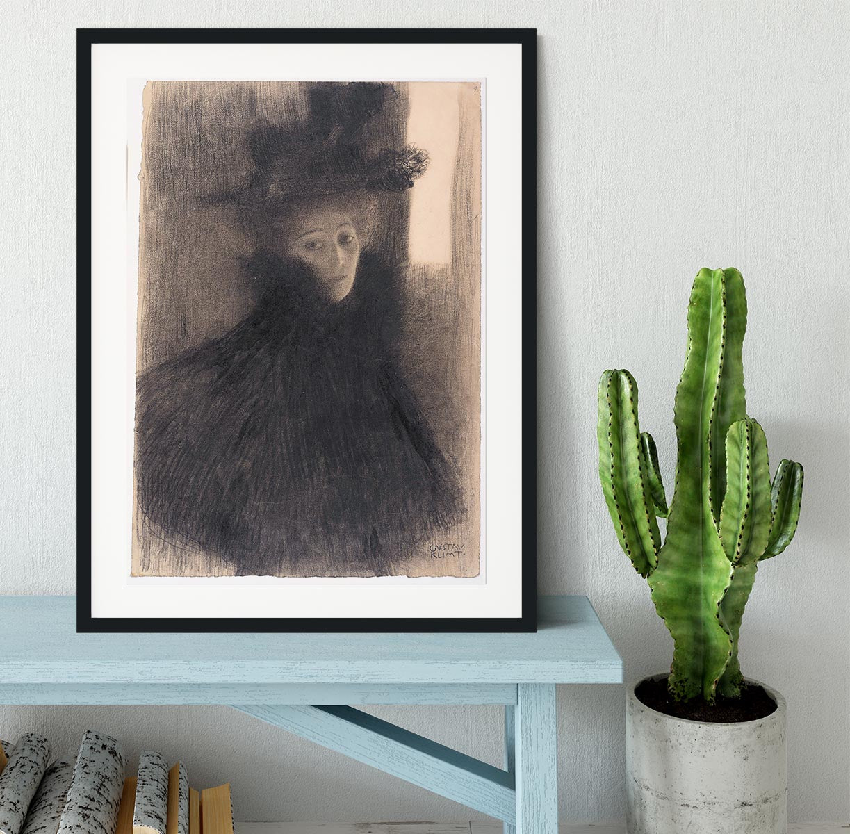 Portrait of a Lady with Cape and Hat by Klimt Framed Print - Canvas Art Rocks - 1