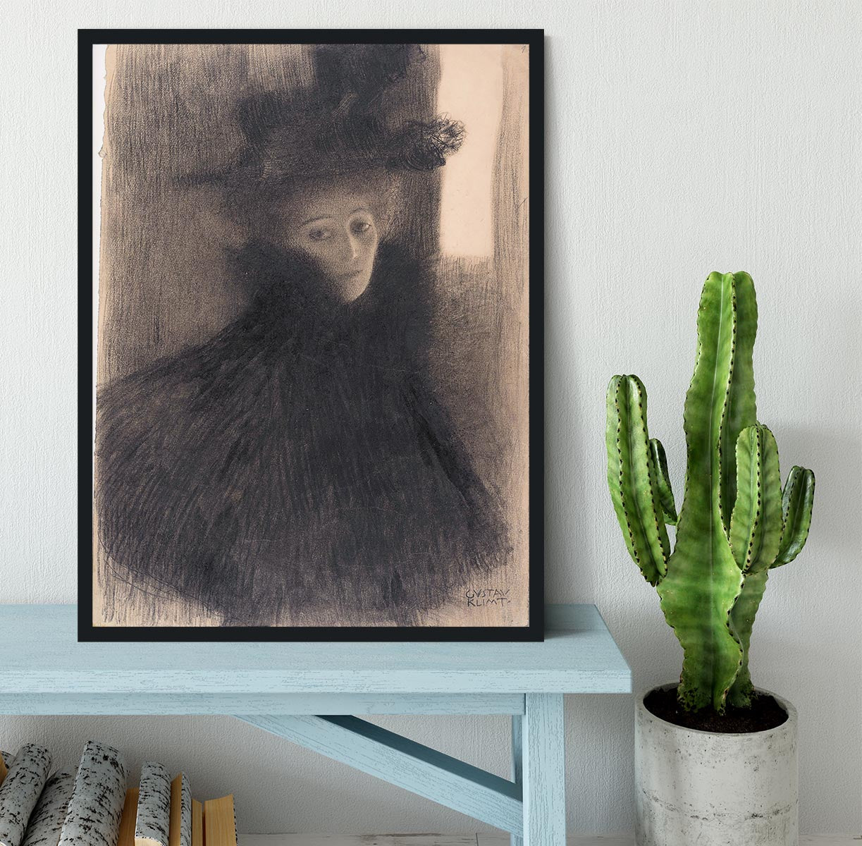 Portrait of a Lady with Cape and Hat by Klimt Framed Print - Canvas Art Rocks - 2