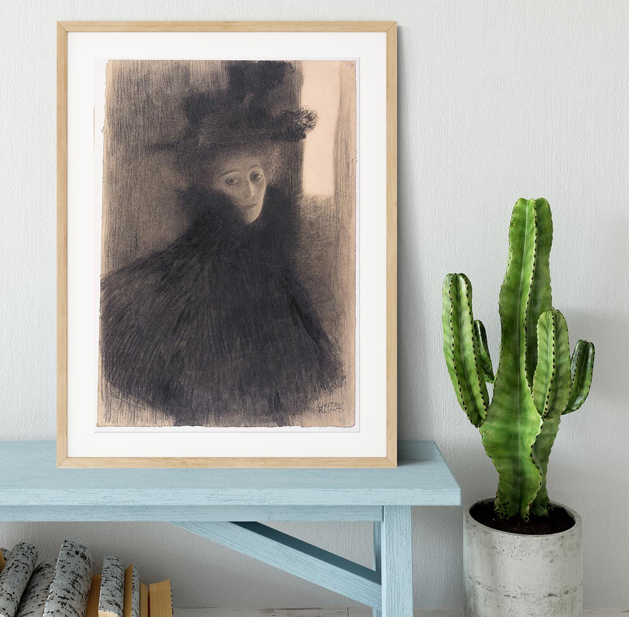 Portrait of a Lady with Cape and Hat by Klimt Framed Print - Canvas Art Rocks - 3