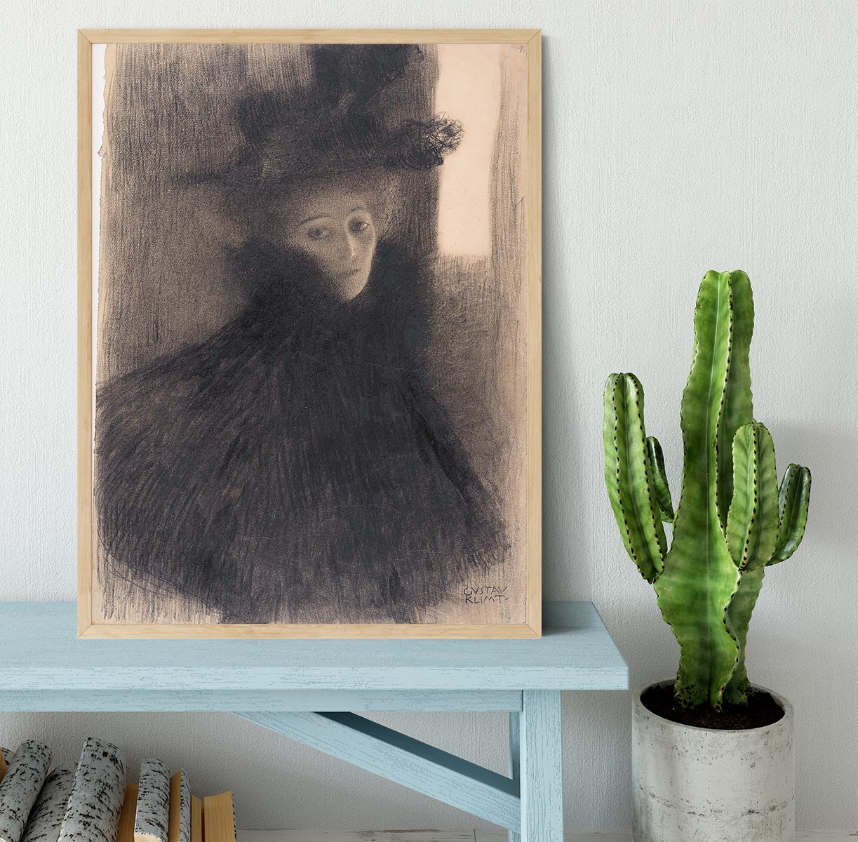 Portrait of a Lady with Cape and Hat by Klimt Framed Print - Canvas Art Rocks - 4