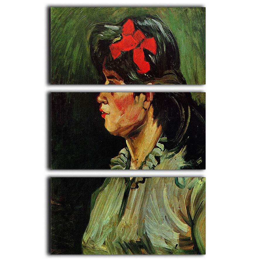 Portrait of a Woman with Red Ribbon by Van Gogh 3 Split Panel Canvas Print - Canvas Art Rocks - 1