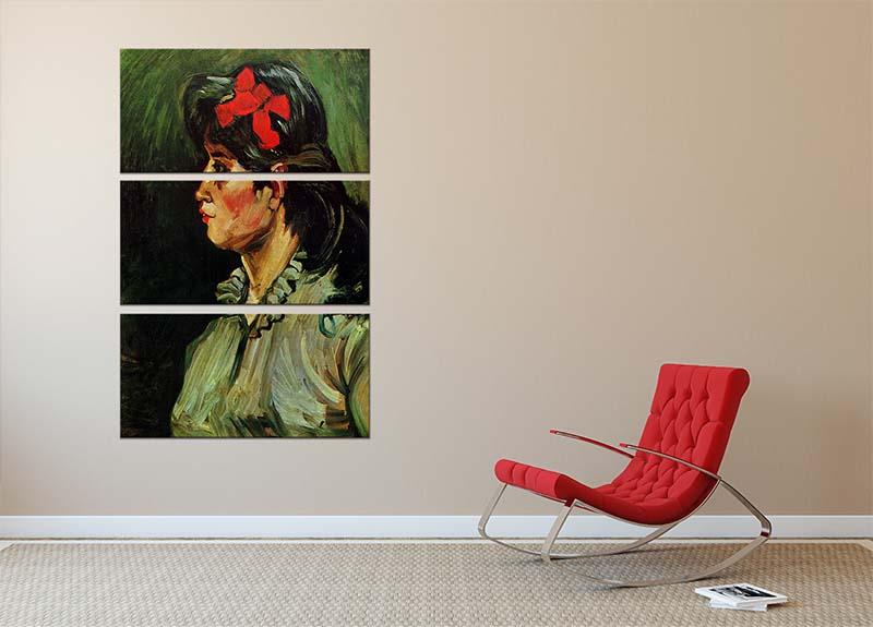 Portrait of a Woman with Red Ribbon by Van Gogh 3 Split Panel Canvas Print - Canvas Art Rocks - 2