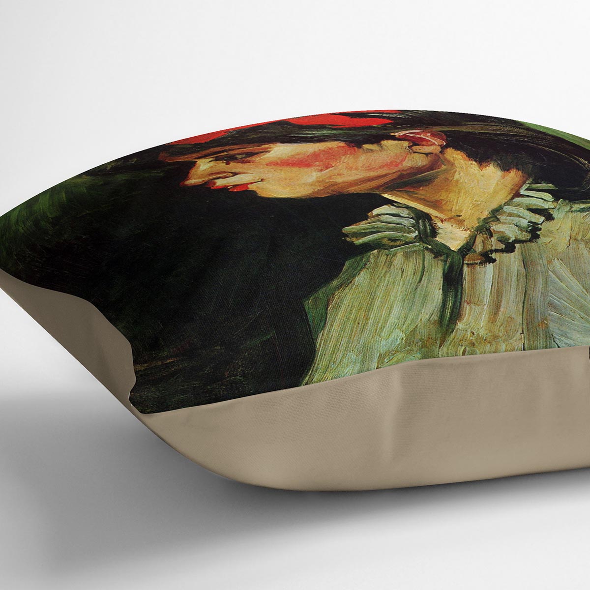 Portrait of a Woman with Red Ribbon by Van Gogh Cushion