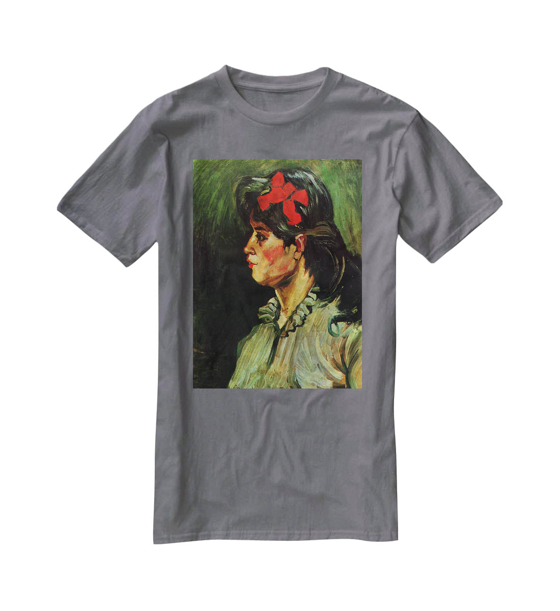 Portrait of a Woman with Red Ribbon by Van Gogh T-Shirt - Canvas Art Rocks - 3