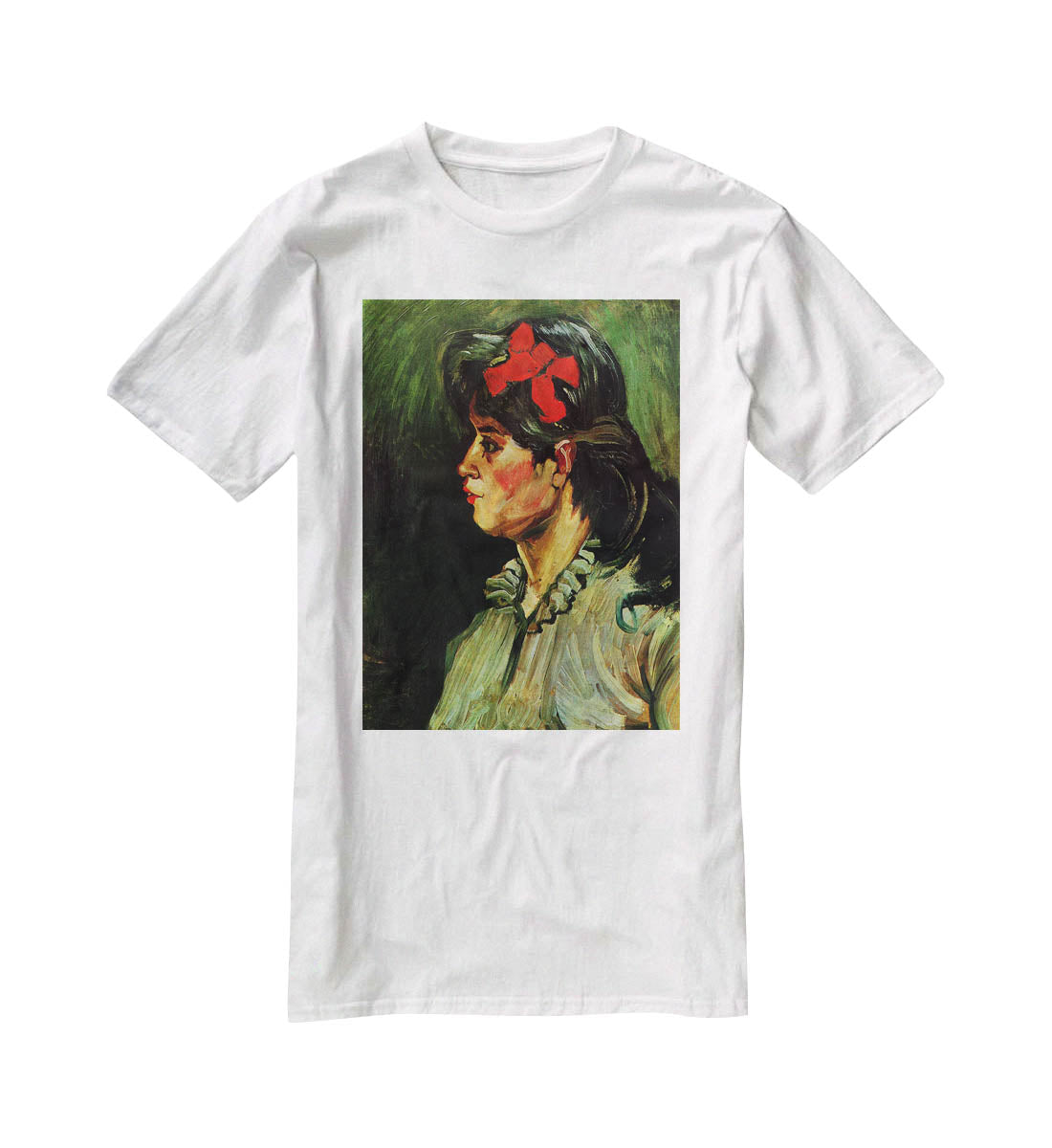Portrait of a Woman with Red Ribbon by Van Gogh T-Shirt - Canvas Art Rocks - 5