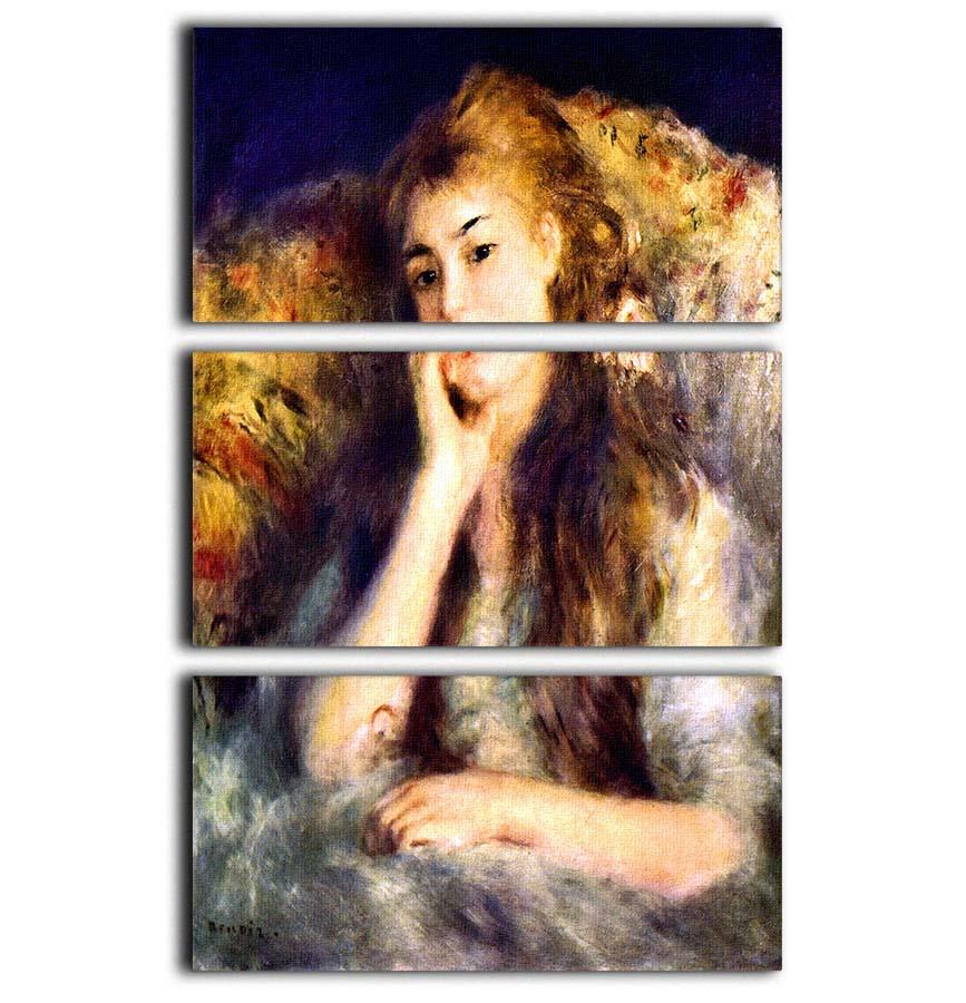 Portrait of a girl in thoughts by Renoir 3 Split Panel Canvas Print - Canvas Art Rocks - 1