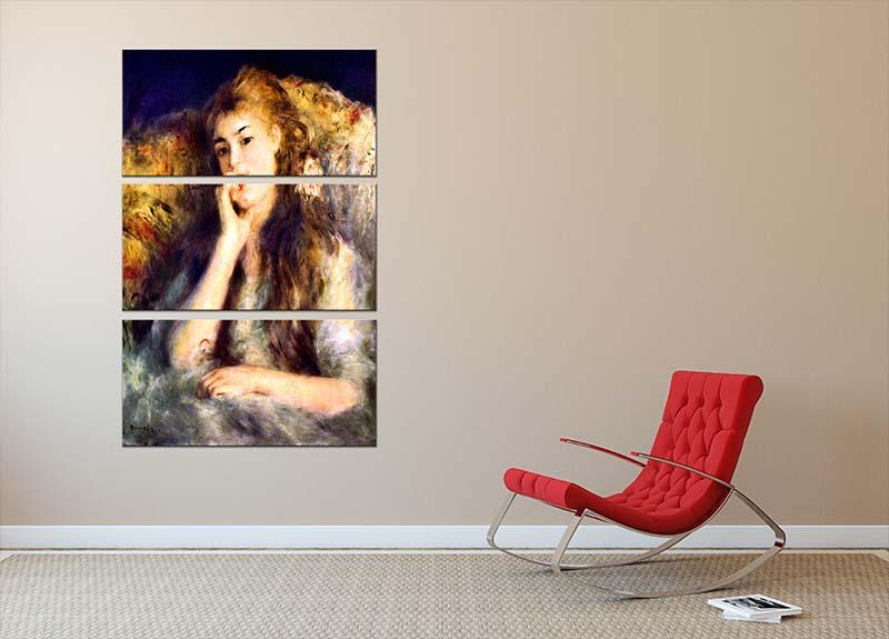 Portrait of a girl in thoughts by Renoir 3 Split Panel Canvas Print - Canvas Art Rocks - 2