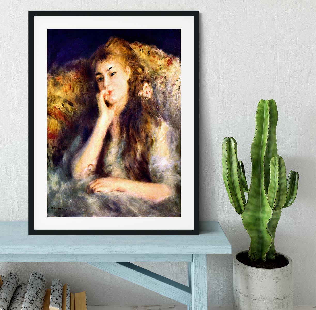 Portrait of a girl in thoughts by Renoir Framed Print - Canvas Art Rocks - 1