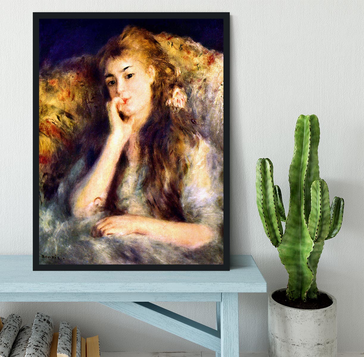Portrait of a girl in thoughts by Renoir Framed Print - Canvas Art Rocks - 2