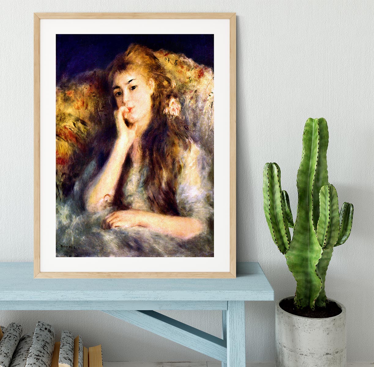Portrait of a girl in thoughts by Renoir Framed Print - Canvas Art Rocks - 3