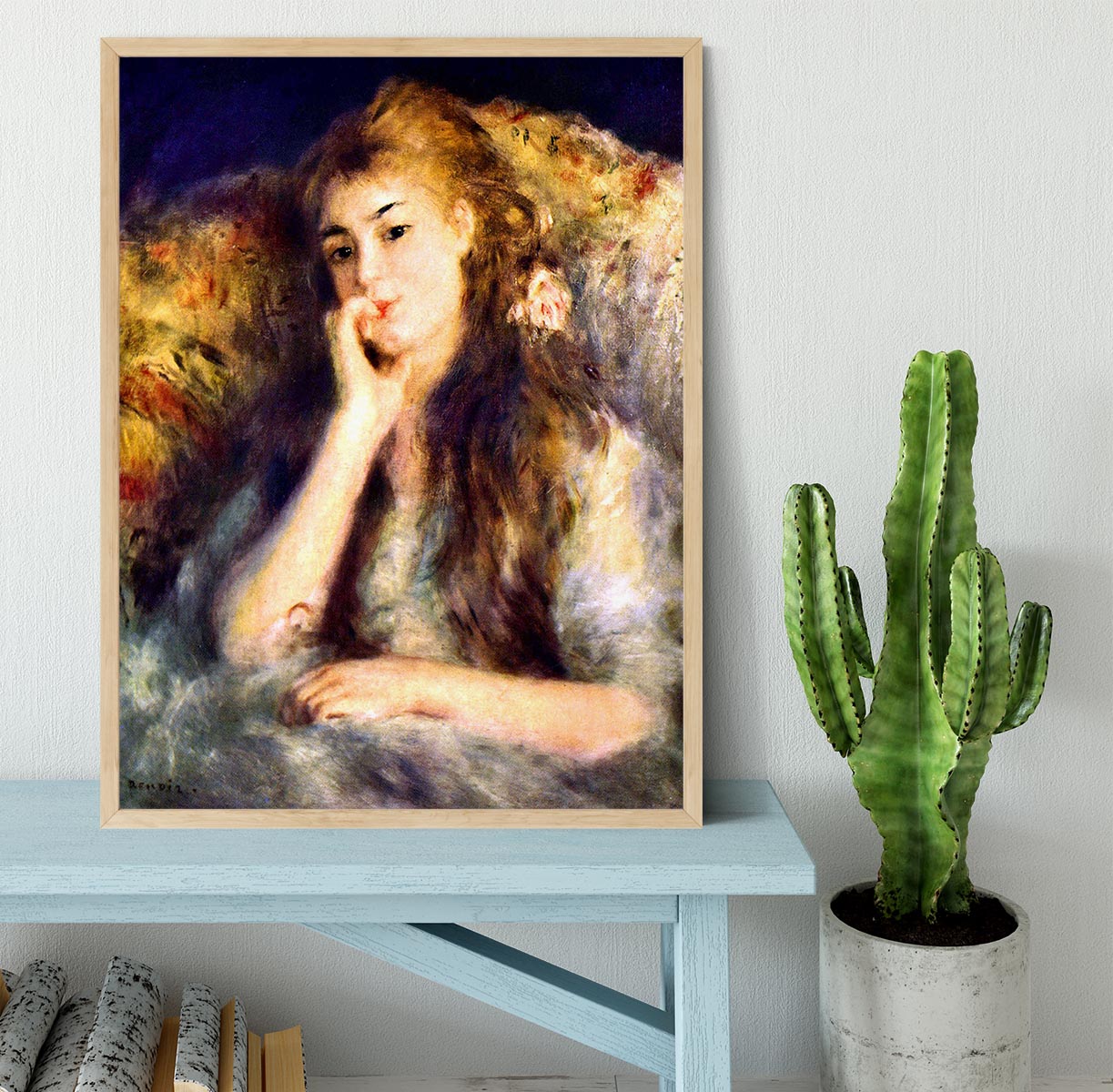 Portrait of a girl in thoughts by Renoir Framed Print - Canvas Art Rocks - 4
