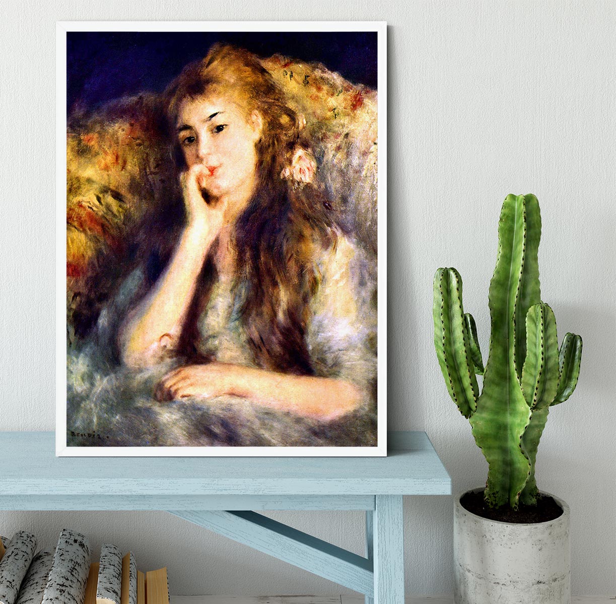 Portrait of a girl in thoughts by Renoir Framed Print - Canvas Art Rocks -6