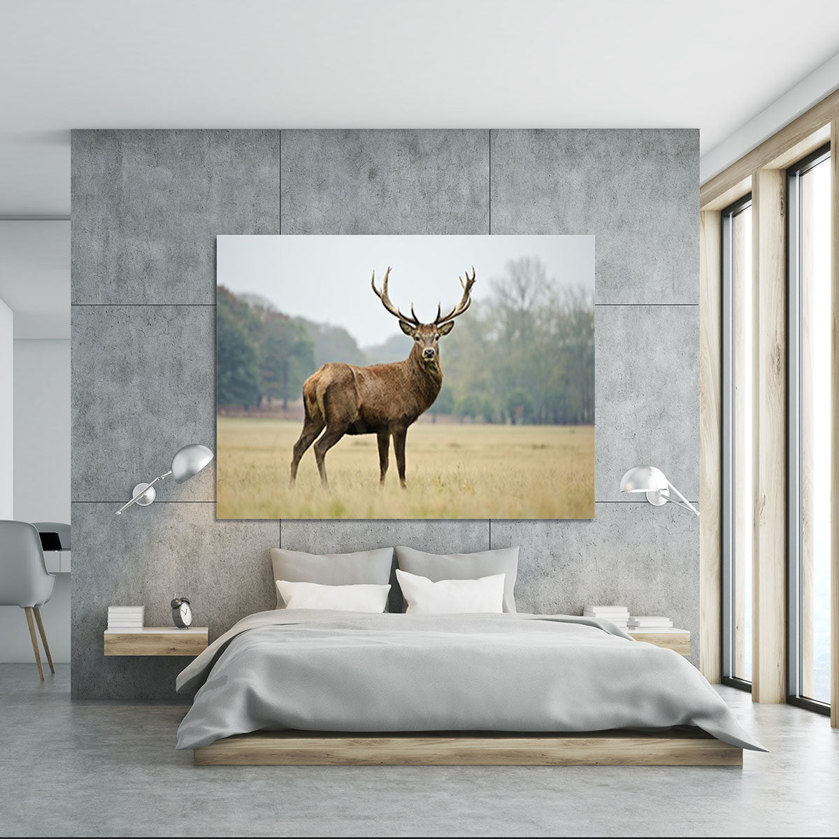Portrait of adult red deer stag in field Canvas Print or Poster - Canvas Art Rocks - 5