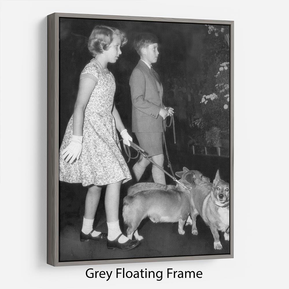 Prince Charles with Princess Anne as children with pet dogs Floating Frame Canvas